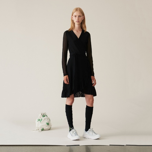 Ganni Black Swiss Dot Wrap Dress - Picture 5 of 5